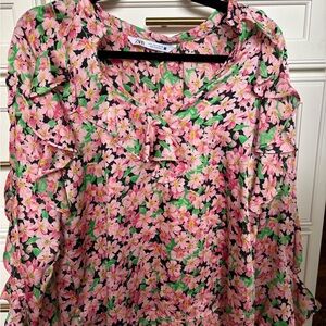 Zara Pink and Green Floral Blouse